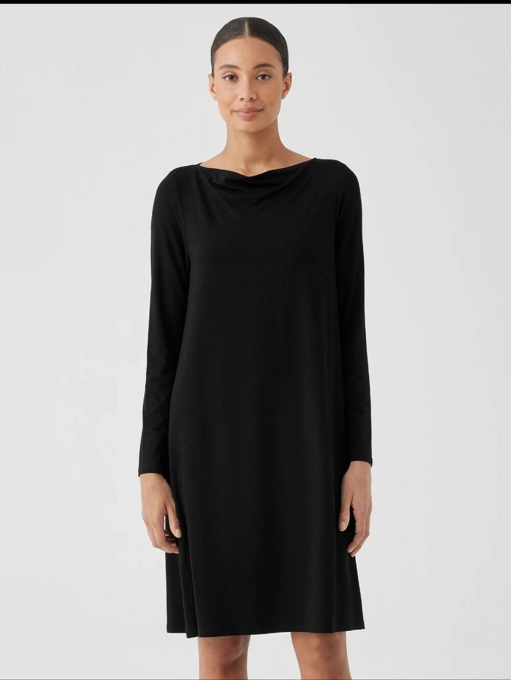 J. Jill Wearever Collection Black Draped Cowl Neck Dress XL Petite Long Sleeve